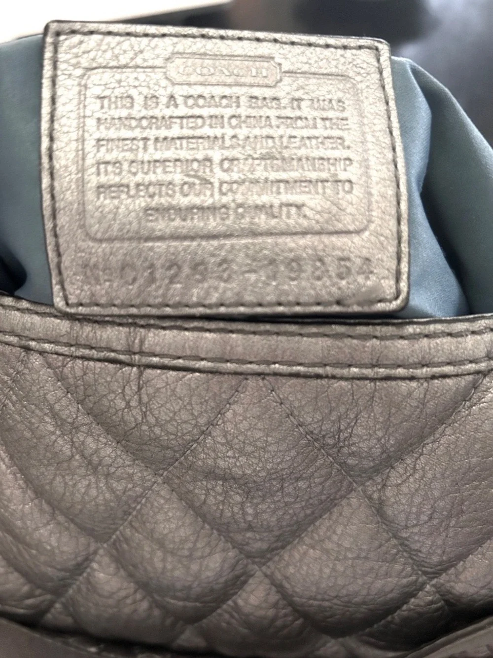 Coach Poppy 19854 Slim Leather Quilted Metallic Platinum Shoulder Tote